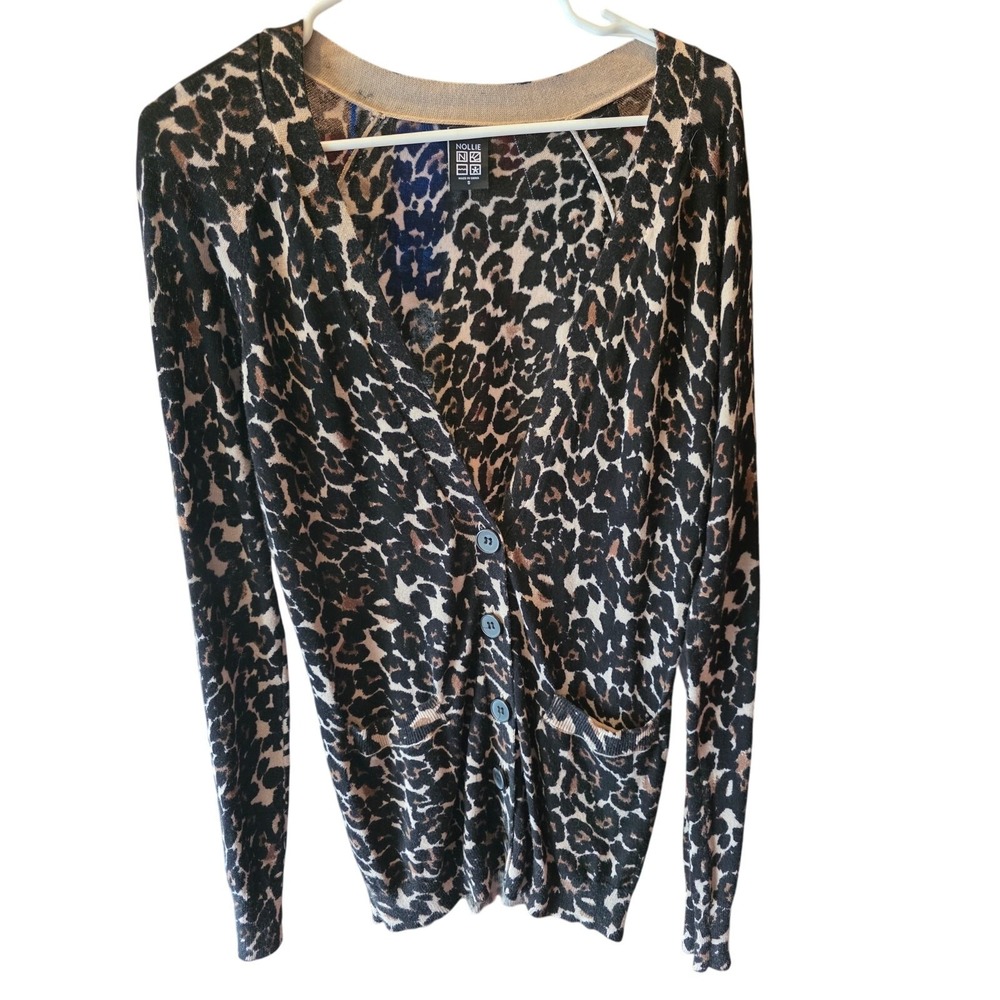 Nollie Animal Print Cardigan Sweater S Womens Button Front Pockets Normcore